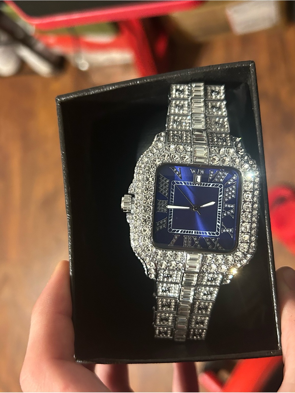 Men's Silver Moissanite Watch with Blue Dial